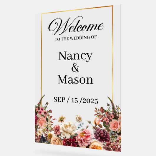 エレガントバラモダン名前をカスタムする結婚ズ アクリルサイン (傾斜)