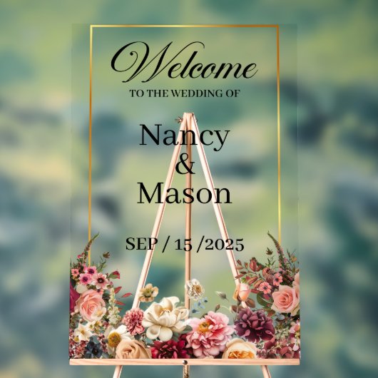 エレガントバラモダン名前をカスタムする結婚ズ アクリルサイン (ニュートラル)