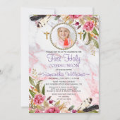 エレガントバラモダン赤面写真First Communion 招待状 (正面)