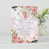 エレガントバラモダン赤面写真First Communion 招待状 (スタンド正面)