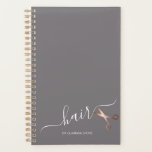 エレガントバラモダン金ゴールドはさみ プランナー手帳<br><div class="desc">モダンバラエレガント金ゴールド鋏、書道エレガントフォント、灰色フェイク背景の髪型デザイン</div>