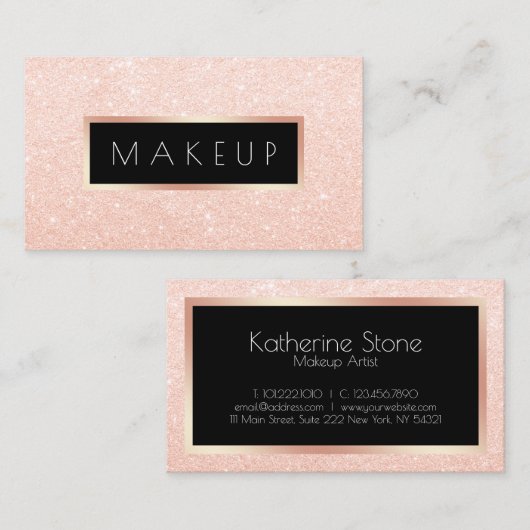 エレガントバラモダン金ゴールドグリッターメイクアップアーティスト 名刺 (正面/裏面)