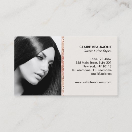 エレガントバラモダン金ゴールドシークインサロン3フォトカード 名刺 (裏面)