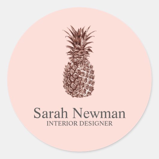 エレガントバラモダン金ゴールドパイナップル赤面ピンク ラウンドシール (正面)