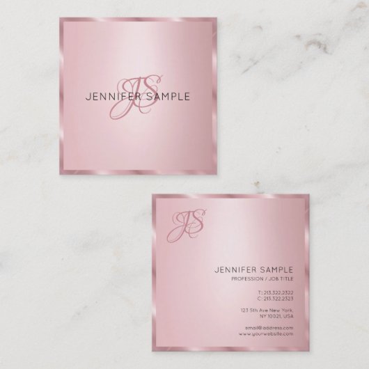 エレガントバラモダン金ゴールドモノグラムテンプレート スクエア名刺 (正面/裏面)