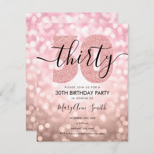 エレガントバラモダン金ゴールド30歳の誕生日パーティー 招待状 (正面/裏面)