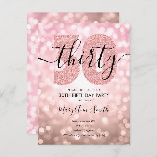 エレガントバラモダン金ゴールド30th誕生日パーティー インビテーションポストカード (正面/裏面)