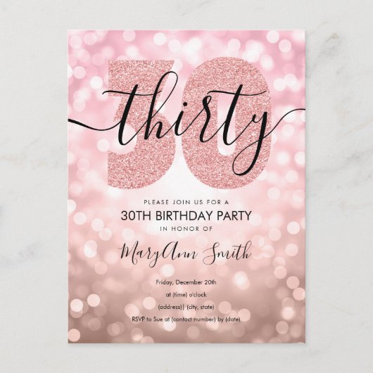 エレガントバラモダン金ゴールド30th誕生日パーティー インビテーションポストカード (正面)