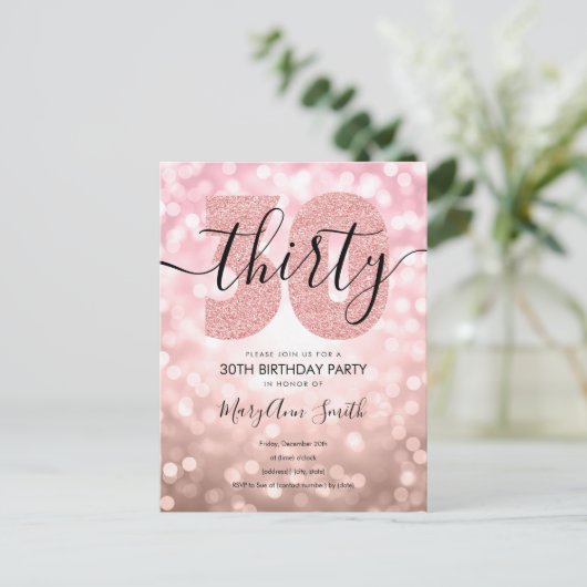 エレガントバラモダン金ゴールド30th誕生日パーティー インビテーションポストカード (スタンド正面)