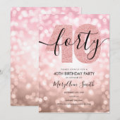 エレガントバラモダン金ゴールド40歳の誕生日パーティー  招待状 (正面/裏面)