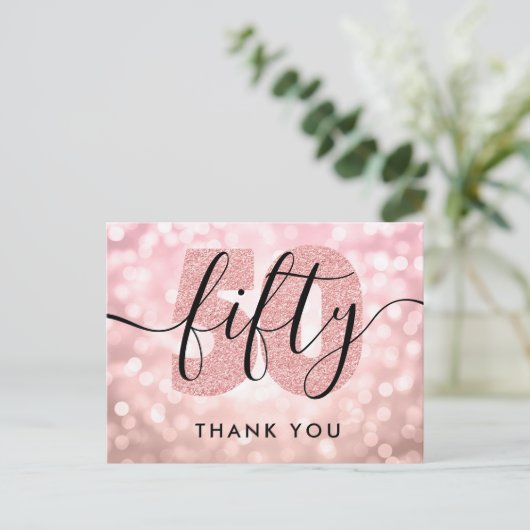 エレガントバラモダン金ゴールド50th誕生日ありがとう ポストカード (スタンド正面)
