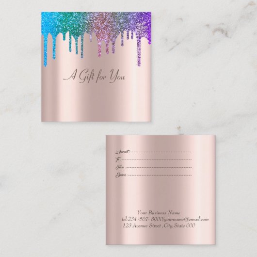 エレガントバラモダン金ゴールド、レインボーグリッタードリップス 割引カード (正面/裏面)