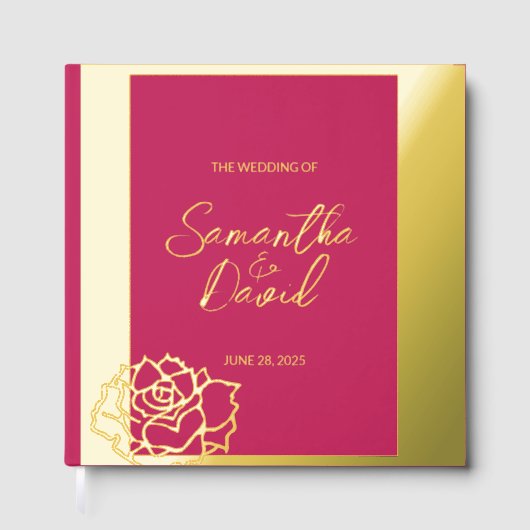 エレガントバラレッド結婚フォイルゲストブック ゲストブック (正面)