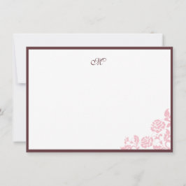 エレガントバラレースピンクのストライプスクリプトモノグラムノート ノートカード