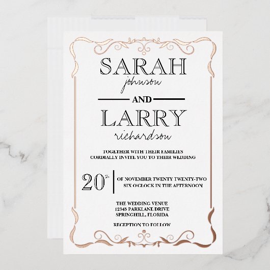 エレガントバラ伝統的結婚金ゴールド 箔招待状 (封筒)