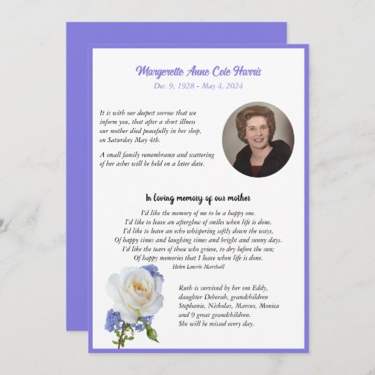 エレガントバラ写真フレームの死 案内状 (正面/裏面)