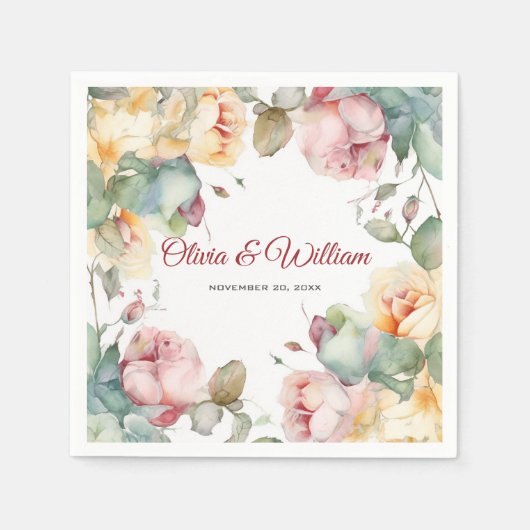 エレガントバラ庭園の結婚式 スタンダードカクテルナプキン (正面)