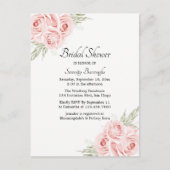 エレガントバラ水彩ピンクフローラブライダルシャワー インビテーションポストカード (正面)