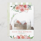 エレガントバラ水彩写真ガール生まれたばかりの誕生 案内状 (正面/裏面)