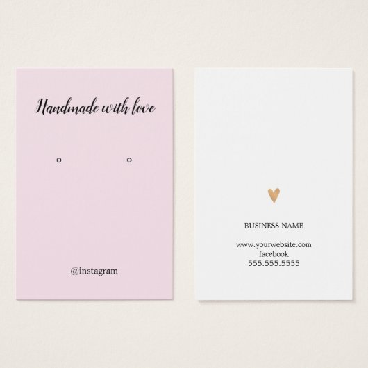 エレガントバラ白金ゴールドフェイクハートイヤリングカード (正面&裏面)