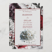 エレガントバラ結婚式招待状とホワイトローズ 招待状 (正面/裏面)