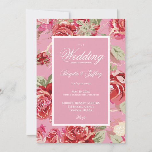 エレガントバラ結婚式招待状 招待状 (正面)