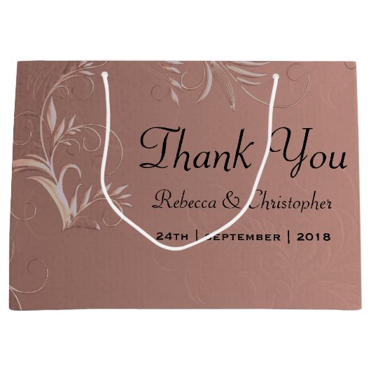 エレガントバラ結婚金ゴールドありがとう ラージペーパーバッグ (正面)