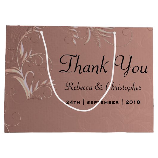 エレガントバラ結婚金ゴールドありがとう ラージペーパーバッグ (裏面)