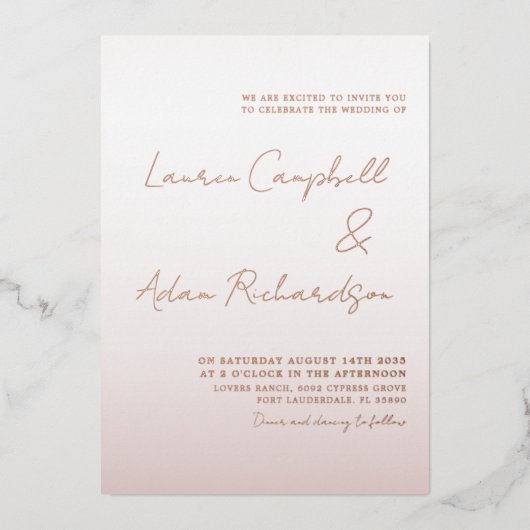 エレガントバラ結婚金ゴールド 箔招待状 (正面)