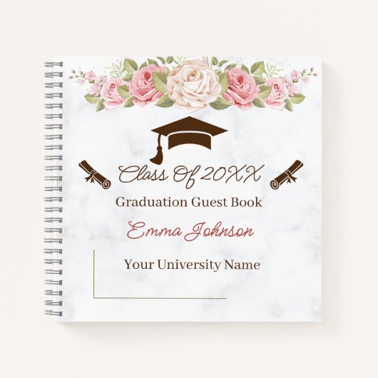 エレガントバラ花のカスタマイズ可能な卒業 ノートブック (正面)