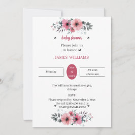 エレガントバラ花カスタマイズ赤ちゃんシャワー 招待状