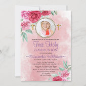 エレガントバラ赤面写真第1聖餐式 招待状 (正面)