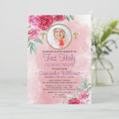 エレガントバラ赤面写真第1聖餐式 招待状 (スタンド正面)