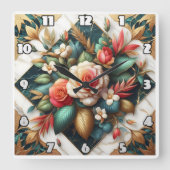 エレガントバラ配置 スクエア壁時計 (正面)