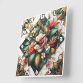 エレガントバラ配置 スクエア壁時計 (傾斜)