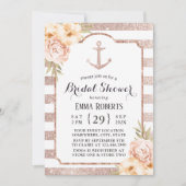 エレガントバラ金ゴールドいかりフローラブライダルシャワー 招待状 (正面)