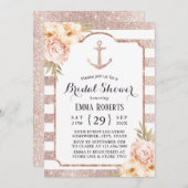 エレガントバラ金ゴールドいかりフローラブライダルシャワー 招待状 (正面/裏面)