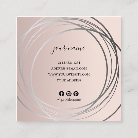 エレガントバラ金ゴールドおよびシルバーイベントプランナー  スクエア名刺 (裏面)