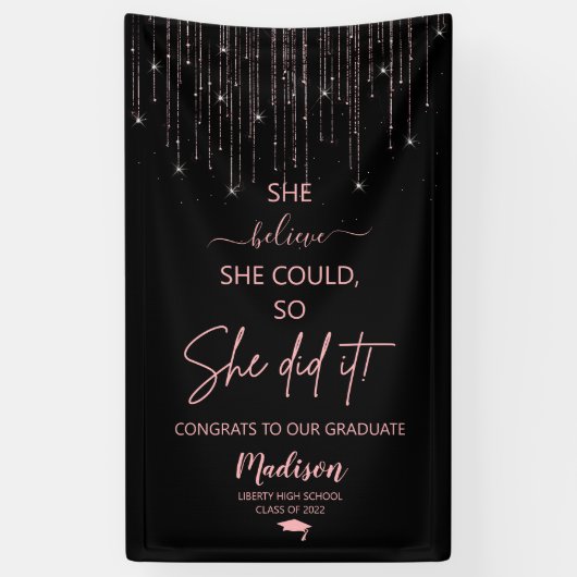 エレガントバラ金ゴールドきらめくグリッター卒業 横断幕 (縦)