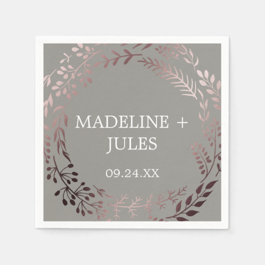 エレガントバラ金ゴールドとグレイ結婚ズ スタンダードカクテルナプキン (正面)