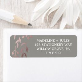 エレガントバラ金ゴールドとグレー |リーフフレーム結婚ズ ラベル