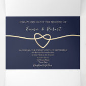 エレガントバラ金ゴールドとネイビー結婚ブルー 三つ折り招待状 (内部中)