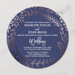 エレガントバラ金ゴールドとネイビー結婚ル 招待状