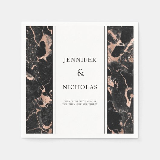 エレガントバラ金ゴールドとブラックマーブル結婚ズ スタンダードカクテルナプキン (正面)