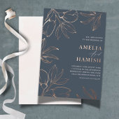 エレガントバラ金ゴールドとブルーフローラ結婚ズ 箔招待状