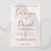 エレガントバラ金ゴールドと写真結婚の 箔招待状 (正面)