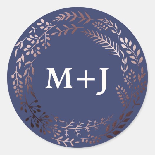 エレガントバラ金ゴールドと海軍結婚封筒用シール ラウンドシール (正面)