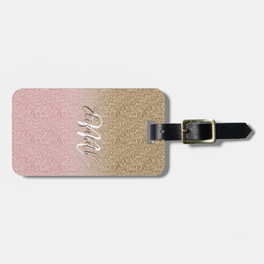 エレガントバラ金ゴールドと金ゴールドグリッターキラキラ写真 ラゲッジタグ (正面横)