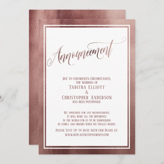 エレガントバラ金ゴールドの結婚延期 招待状 (正面/裏面)