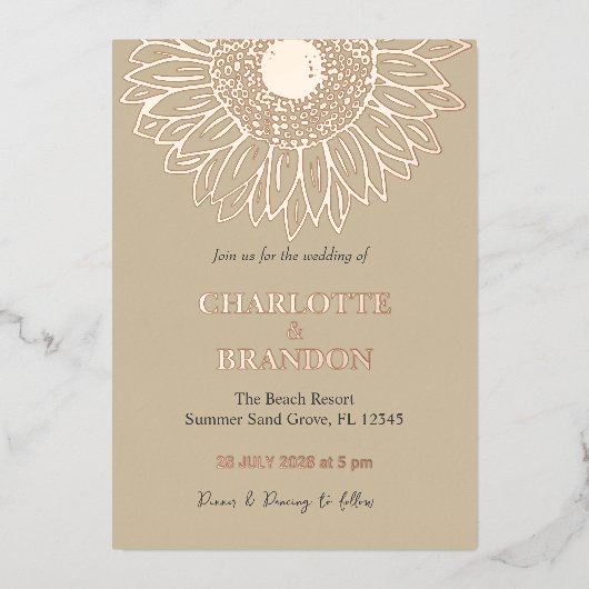 エレガントバラ金ゴールドひまわり結婚の 箔招待状 (正面)